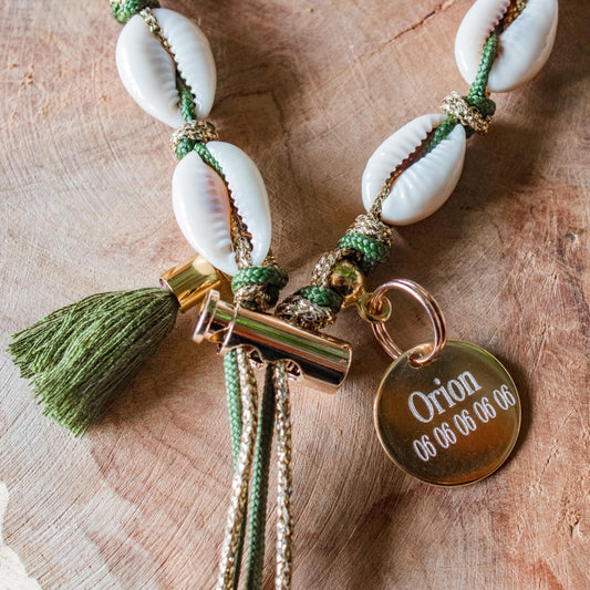 Collier pour chien porte médaille en coquillages "Diani"