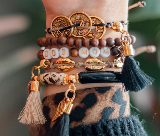 Bracelets Manchette Dog Mom "Yoruba" Noir et Blanc