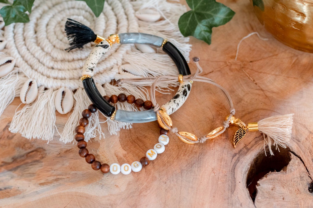 Bracelets Manchette Dog Mom "Yoruba" Noir et Blanc