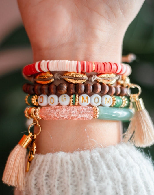 Bracelets manchette Dog Mom "Cactus" Rose et Vert