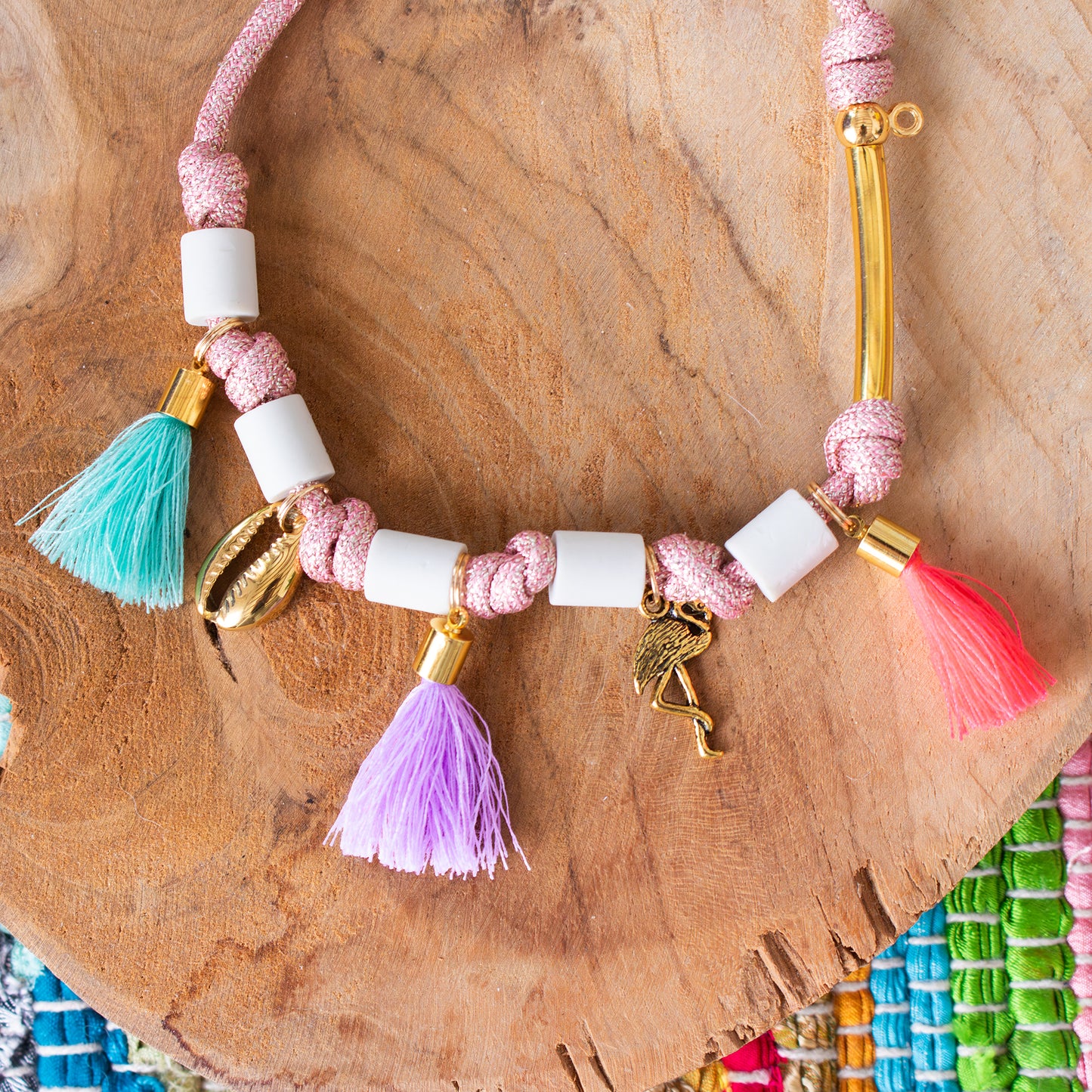 Collier porte médaille perle EM Simple "Rose pale pailleté"