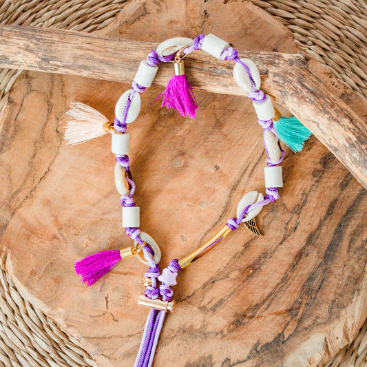 Collier porte médaille coquillages EM fluo "Spréo améthyste"