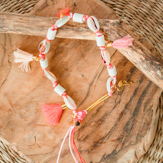 Collier porte médaille coquillages EM fluo "Roselin"