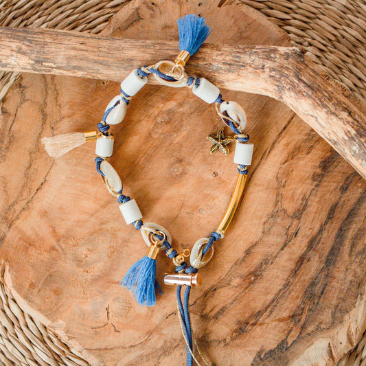 Collier porte médaille coquillages EM fluo "Grandala Bleu"