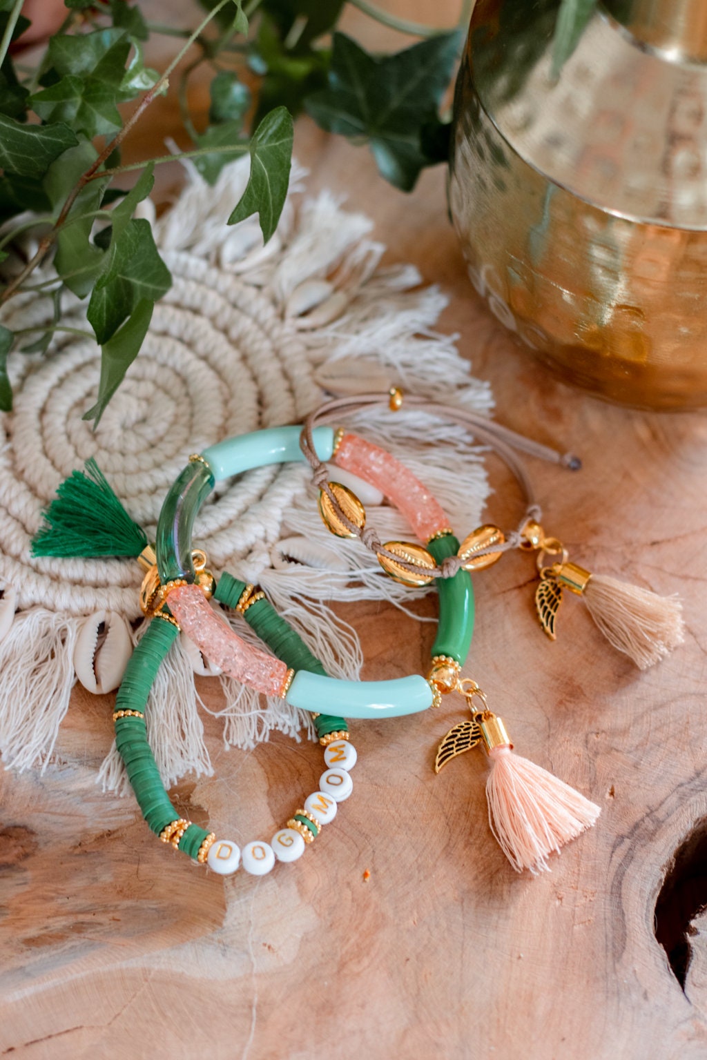 Bracelets manchette Dog Mom "Cactus" Rose et Vert