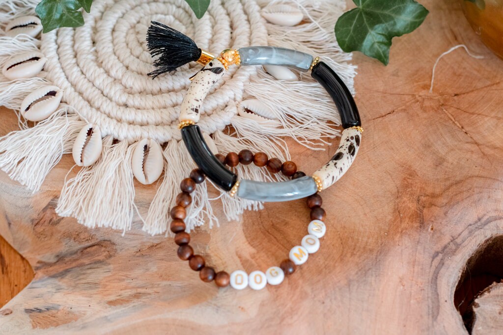 Bracelets Manchette Dog Mom "Yoruba" Noir et Blanc