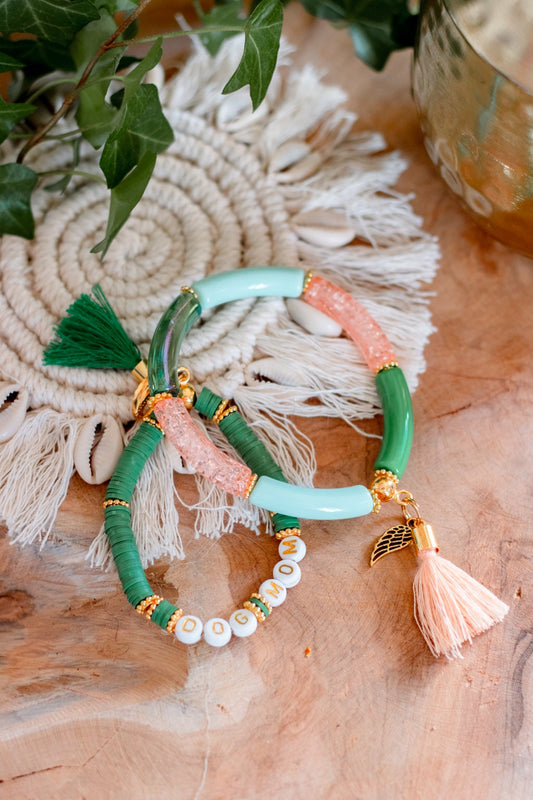 Bracelets manchette Dog Mom "Cactus" Rose et Vert